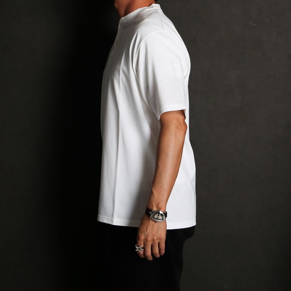 【ラスト1点-サイズ4】 HENLEY NECK TEE - WHITE / 30/1オーガニックコットン空紡天竺 - ヘンリーネックTee / M26B14CS01B