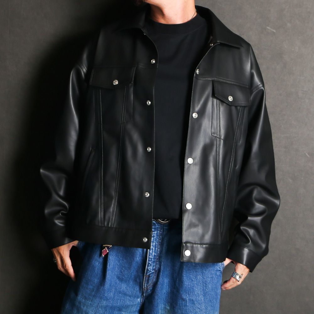 LEATHER OVER 3RD G - BLACK / エコレザージャケット / RC37-JK-006