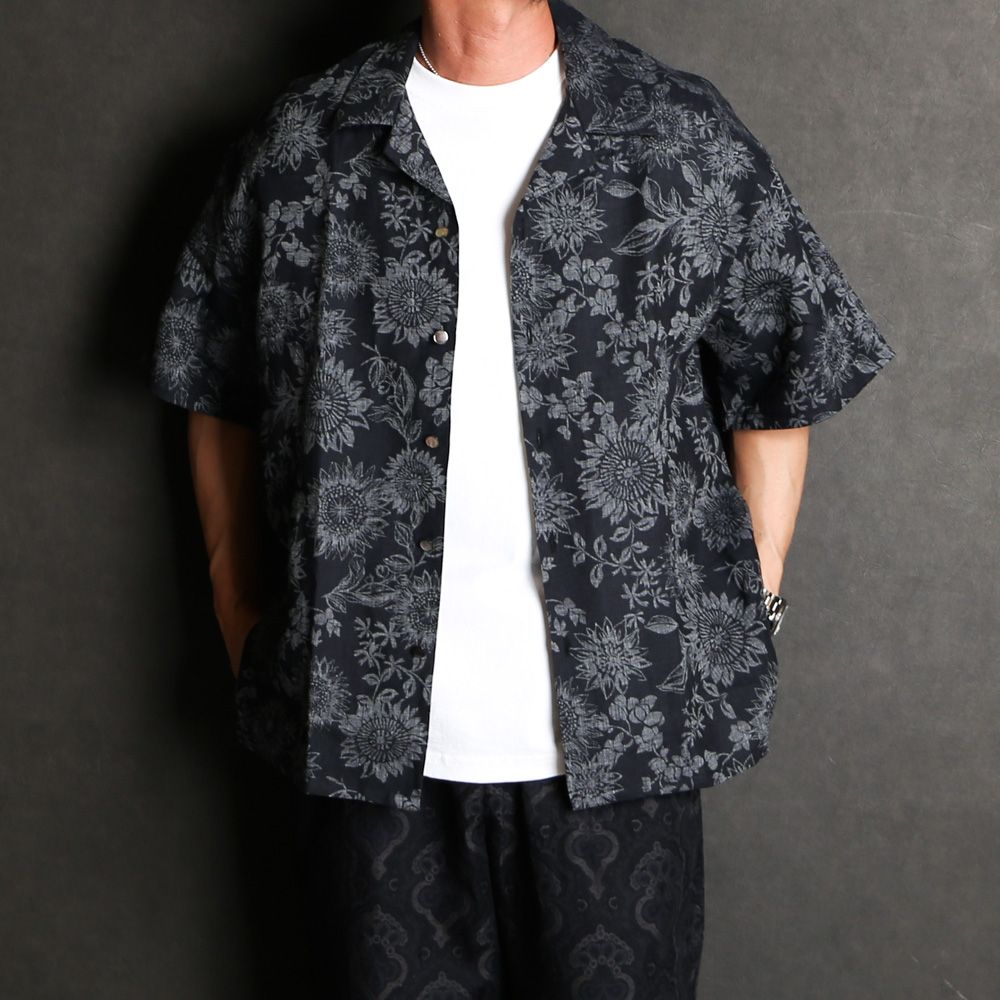 superNova. - Aloha shirt - Sunflower - Black / アロハシャツ - マンガン絣 / SN-521B |  chemical conbination