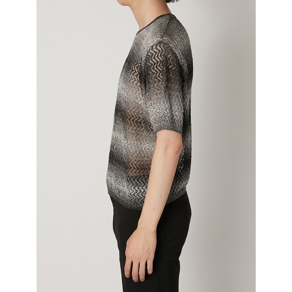 "Gradient-Striped Sheer Knit" Short Sleeve Knit - Black / グラデーション ニットトップ / TA26SS-KN047