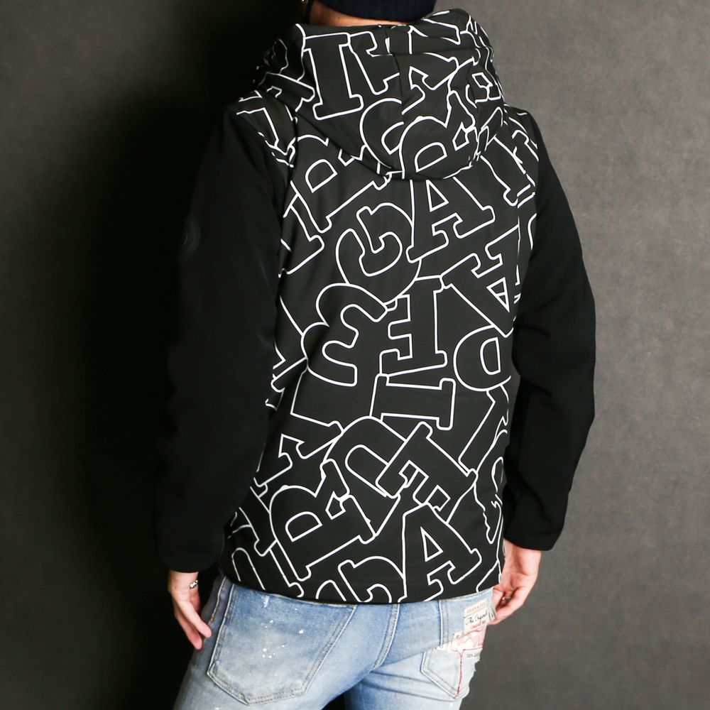 LETTERING SLEEVE SWITCH JACKET / ダイアゴナルロゴ ドッキング ダウンパーカー / USO-21044