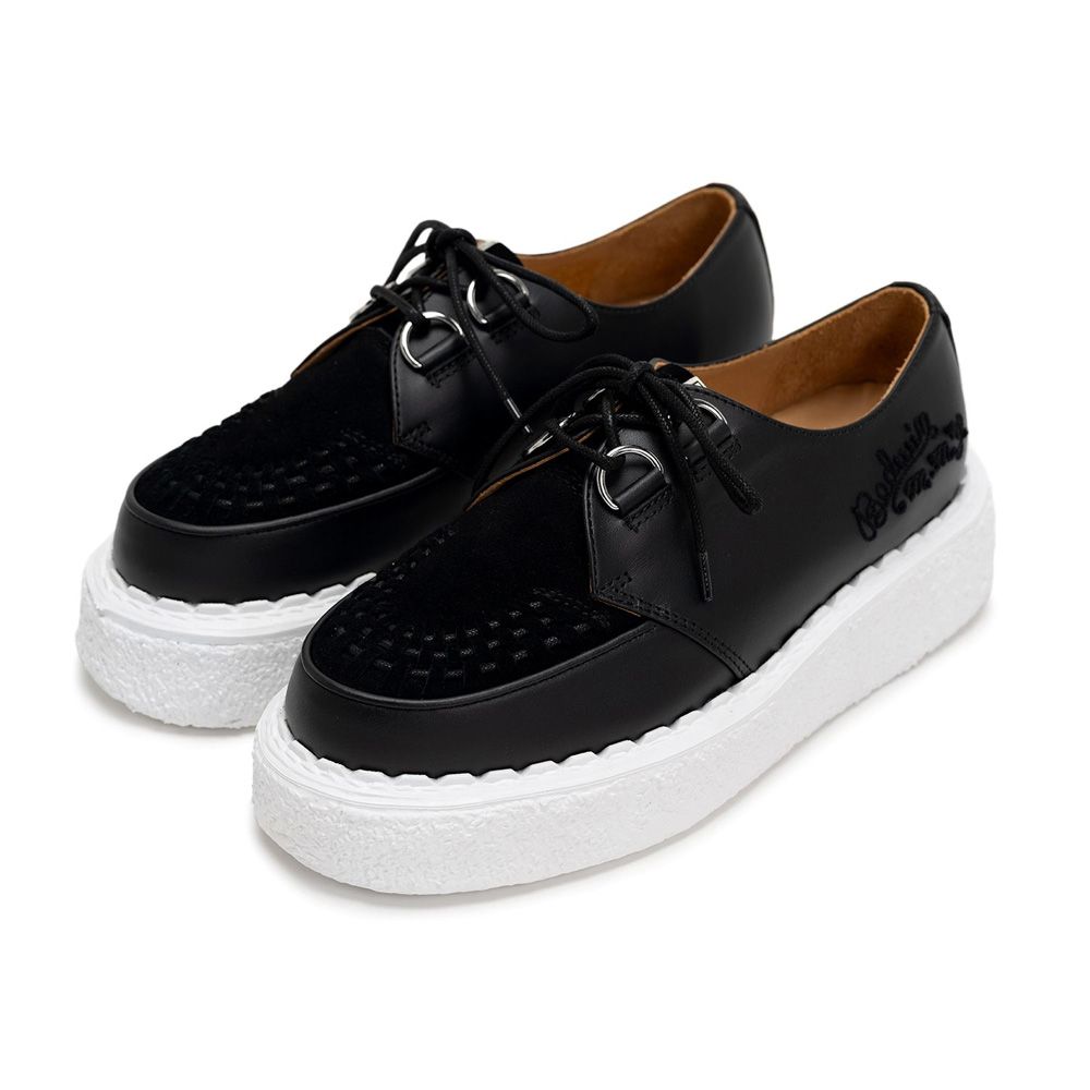 BEDWIN & THE MMY General Scale. / "DAVID" Leather Inter Lace Shoes - BLK × WHT / C15FW703