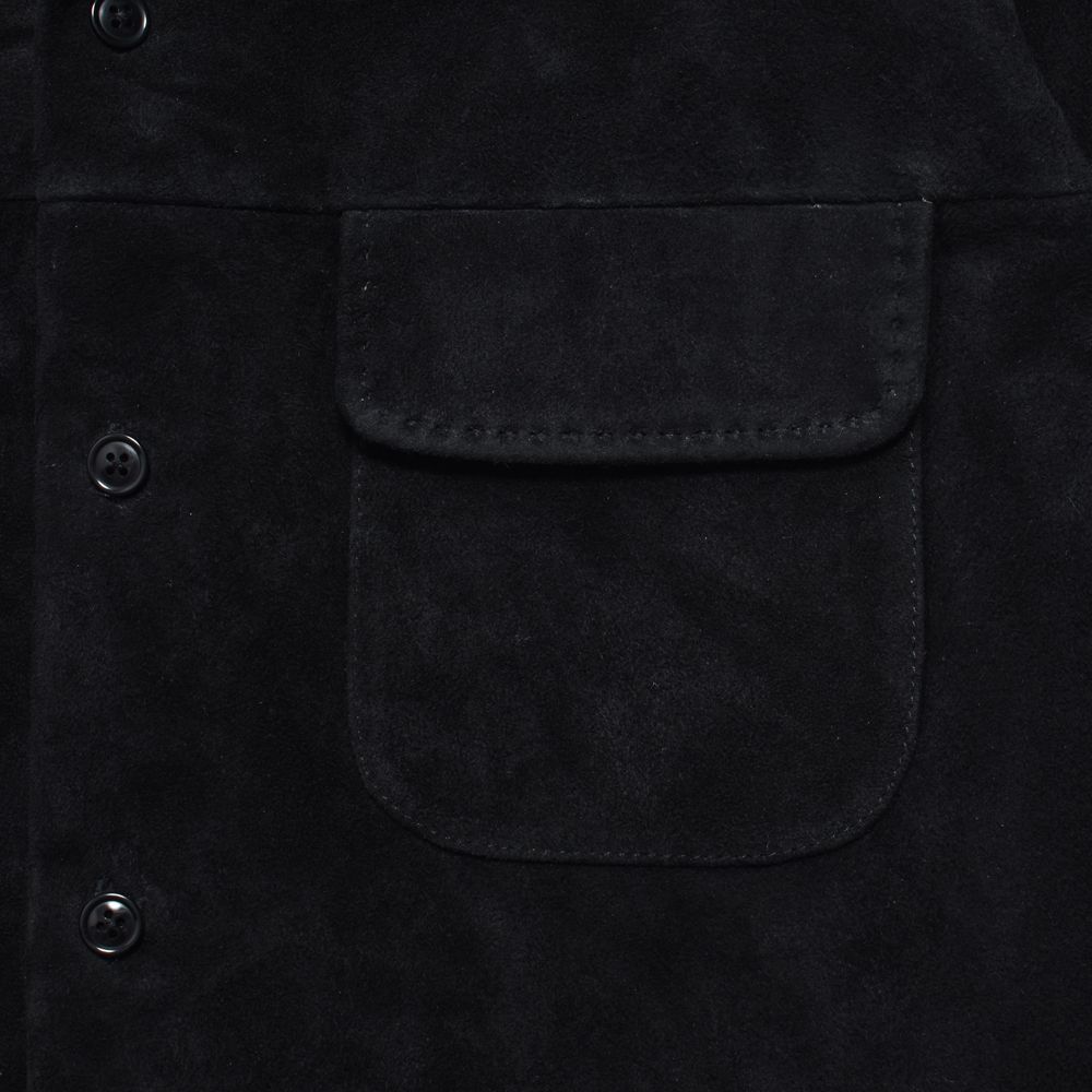 Full Grain Suede Open Collar Work Shirt  - BLK / MDFBF10501