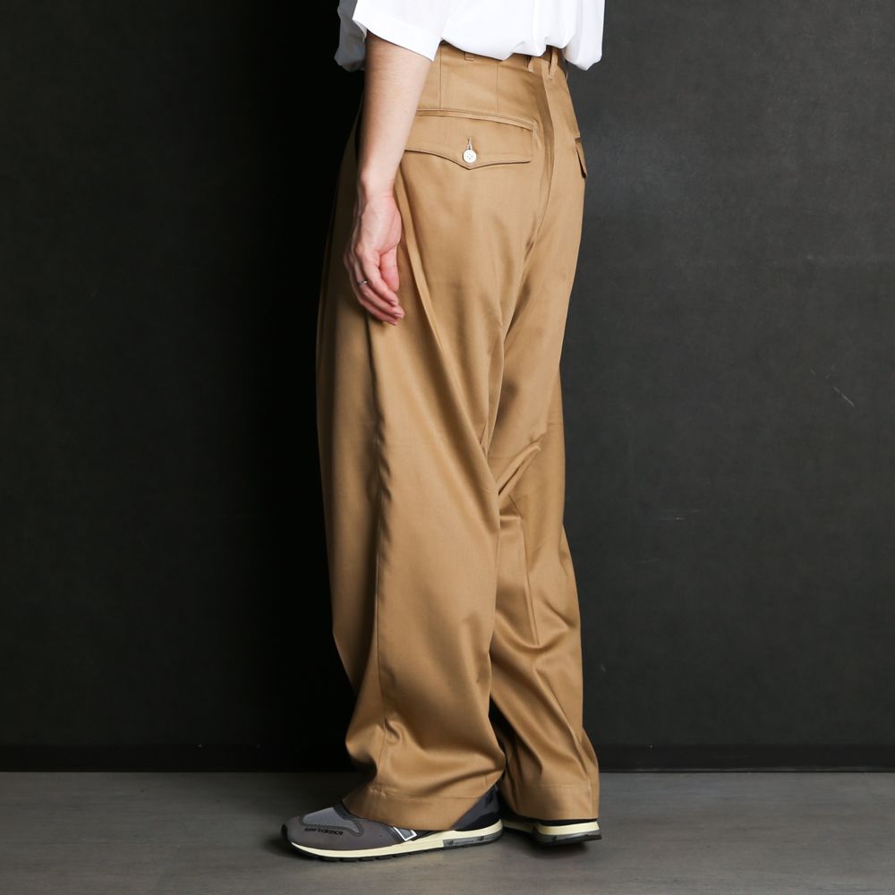 【ラスト1点-サイズS】 1 tuck wide trouser - Rayon poly gabardine / 1タックワイドトラウザー ギャバジン / SN-413B