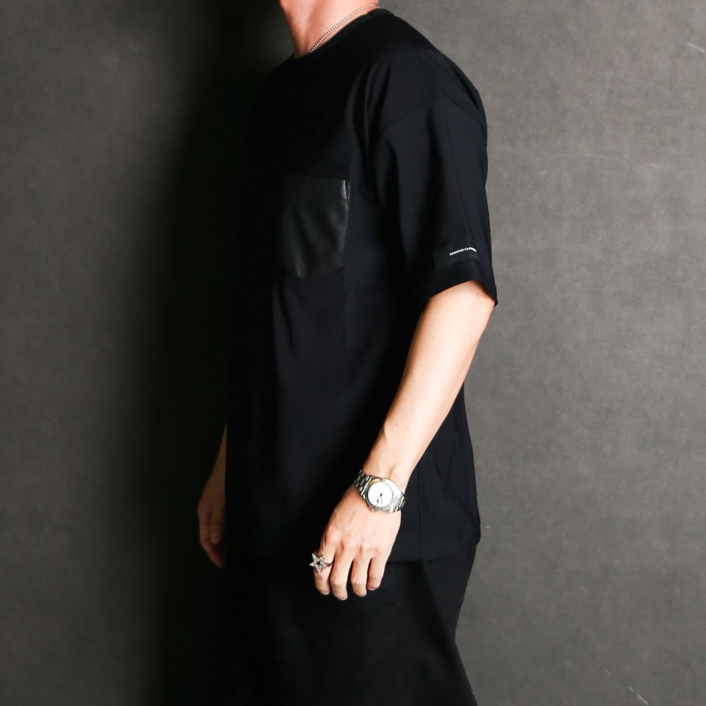 leather pocket overnylon T - BLACK / エコレザーポケット ルーズTシャツ / RC35-T-005