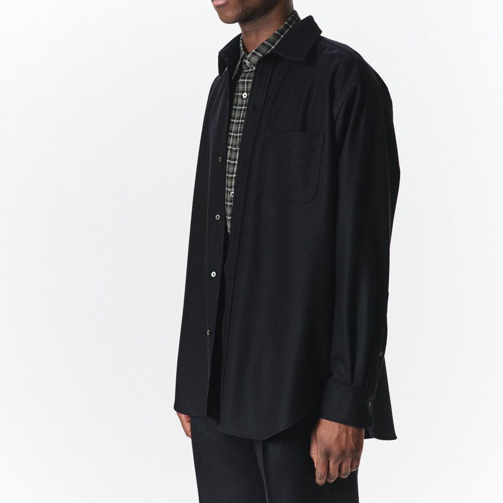Regular Fit Dress Shirt - Black / 2/2/96 四⼦撚りフラノ - レギュラーフィットドレスシャツ / A26C18SH01C