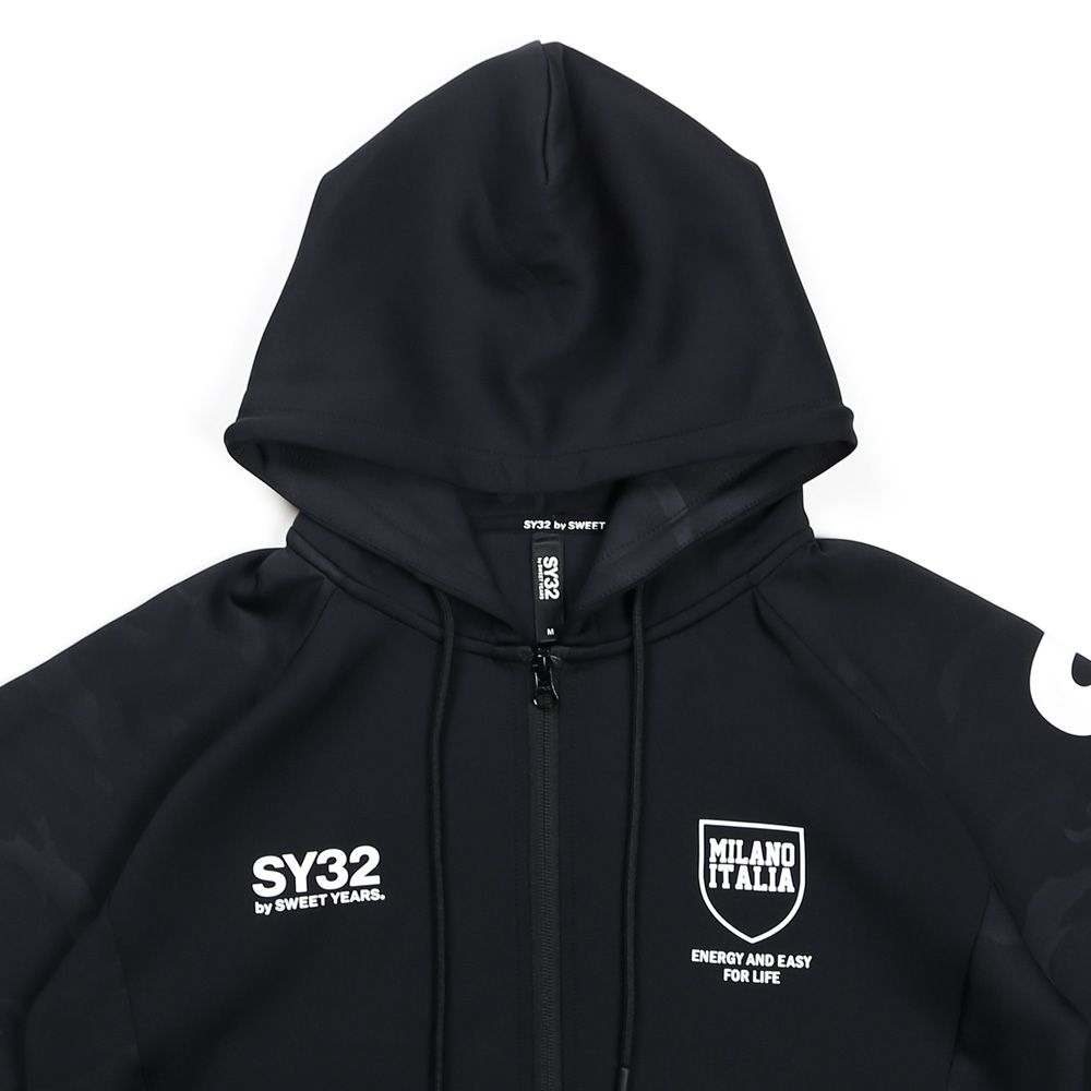 SY32 by SWEET YEARS - DOUBLE KNIT EMBOSS CAMO SHIELD LOGO ZIP