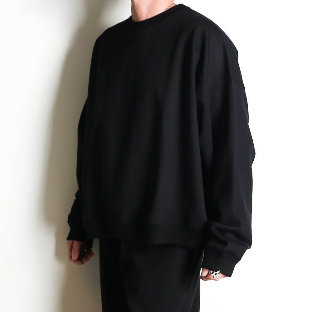 HUGE SHORT SWEAT - BLACK / オーガニックコットンヘビー吊裏毛 - ヒュージショートスウェット / A26A09CS02C