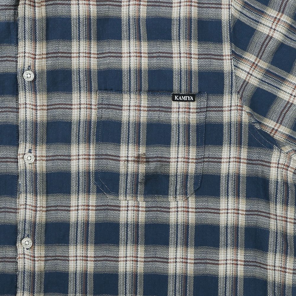 KAMIYA - Distressed Check Shirt Hoodie - BLUE / フーデッド