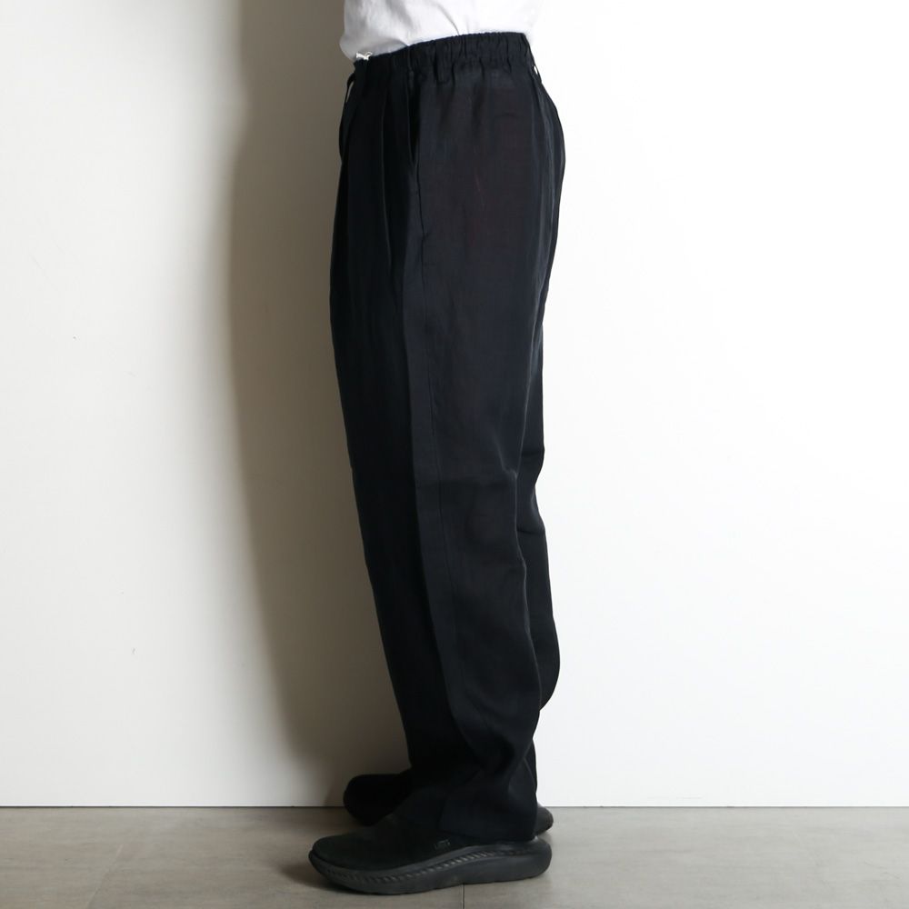 DOUBLE PLEATED EASY TROUSERS - BLACK / ヘンプ細布 - ダブルプリーテッドイージートラウザーズ / A26A22PT02C