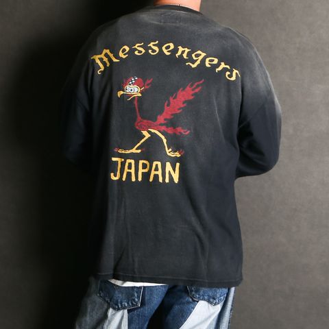 "Messenger Bird" Distressed Pocket L/S T-shirt - BLACK / グラフィック Tシャツ / G15LT086