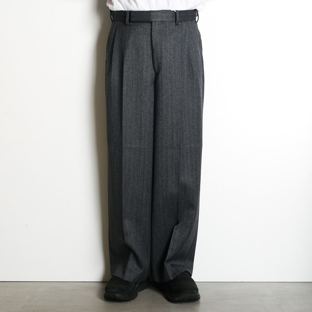 Single Pleat Wide Trousers - Gray / オーガニックウール撚り杢へリンボン - シングルプリーツワイドトラウザーズ / M26C20PT01C
