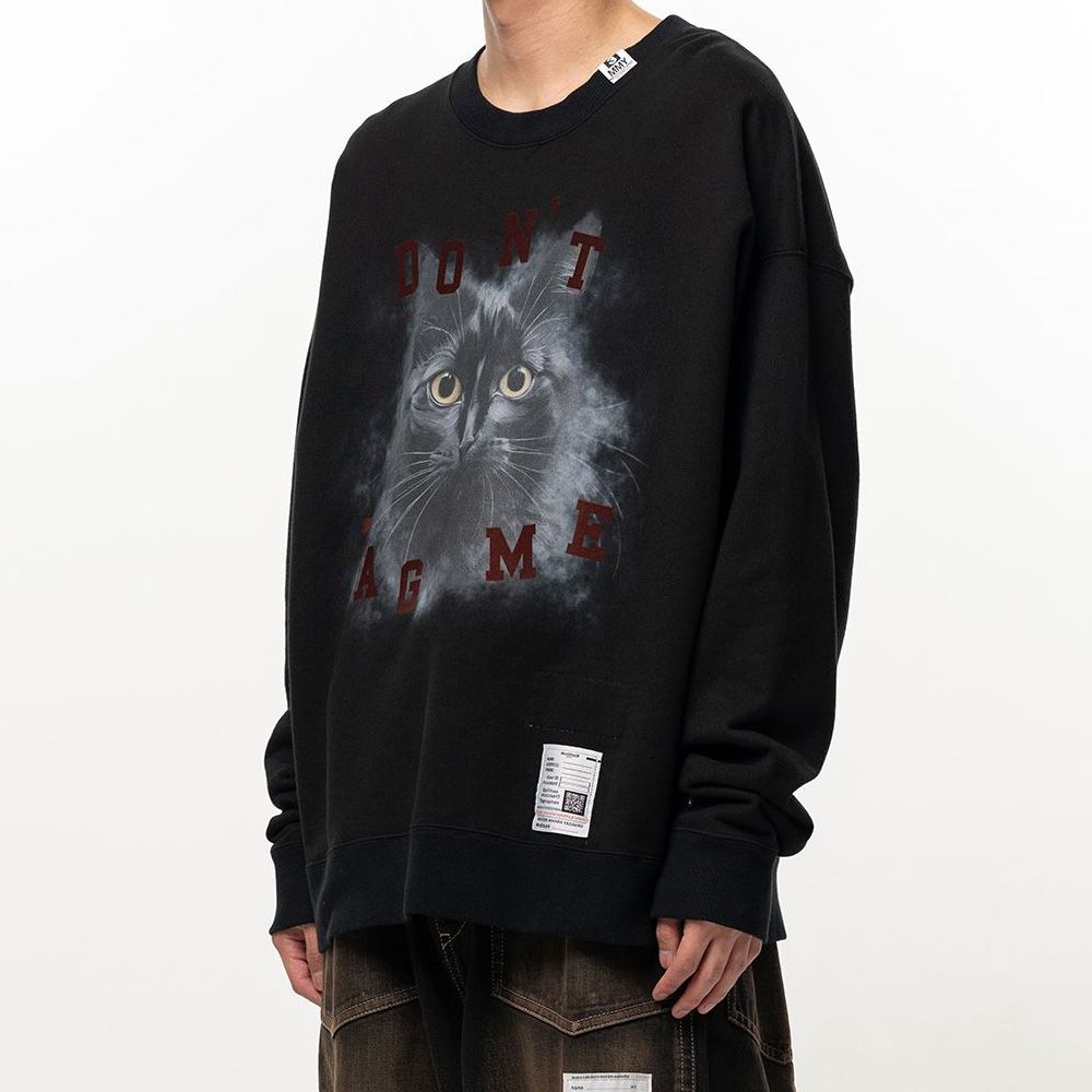 Cat Printed Sweatshirt - BLACK / キャット プリント スウェットシャツ / J17PO782