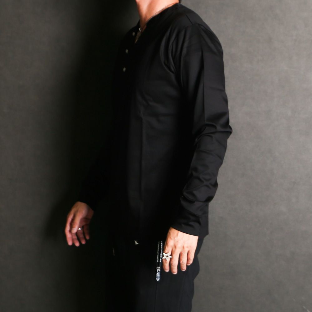 HENLEY NECK SUPER MERCERIZED LONG SLEEVE T-SHIRT - BLACK / ダブルシルケット ヘンリーネック ロングスリーブTシャツ / UST-24058