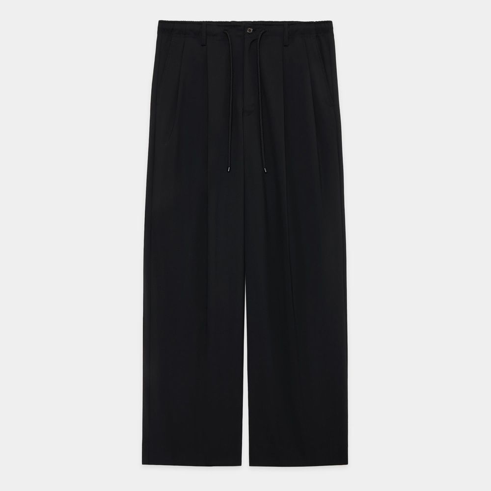 DOUBLE PLEATED EASY TROUSERS - BLACK / オーガニックウール2/80トロピカル - ダブルプリーテッドイージートラウザーズ / A26A15PT02C (2月入荷予定)