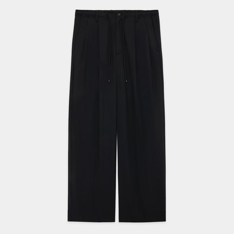 DOUBLE PLEATED EASY TROUSERS - BLACK / オーガニックウール2/80トロピカル - ダブルプリーテッドイージートラウザーズ / A26A15PT02C (2月入荷予定)