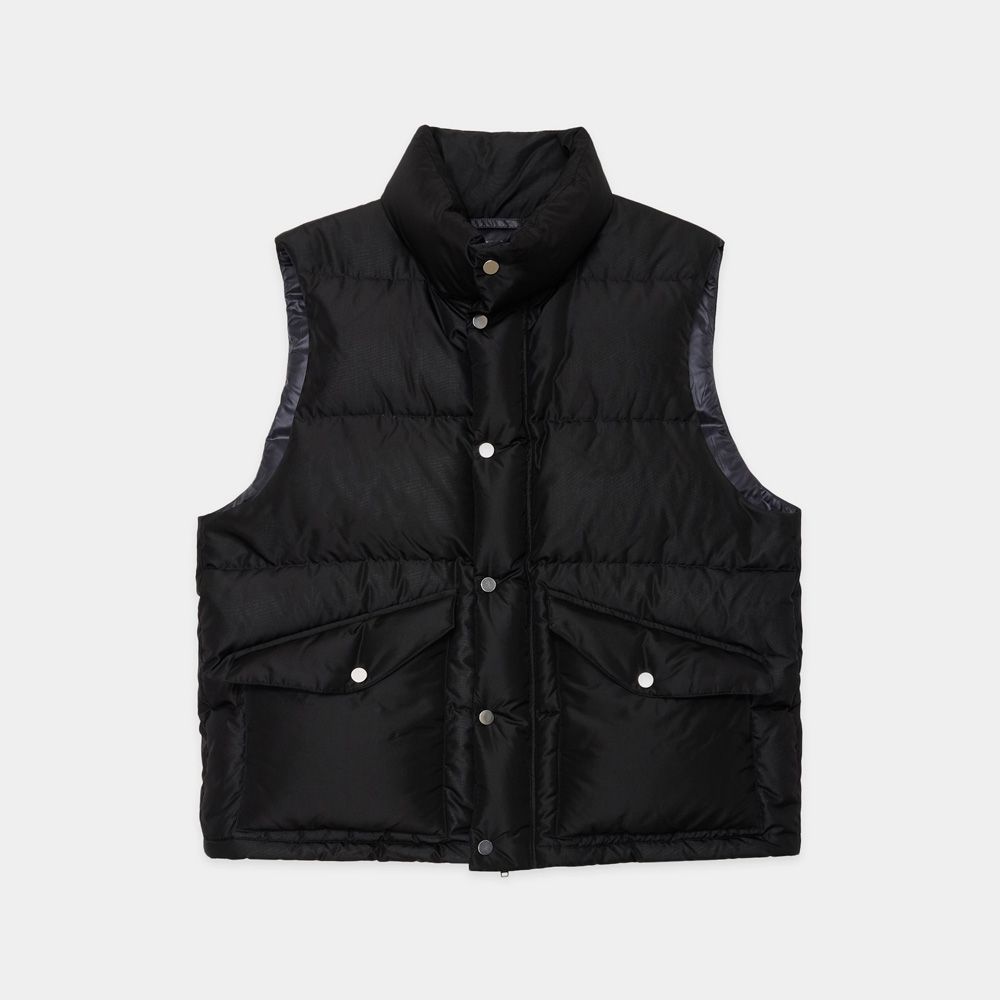 SILK DOWN VEST - BLACK / シルクタフタ - シルクダウンベスト / A25C17BL01A