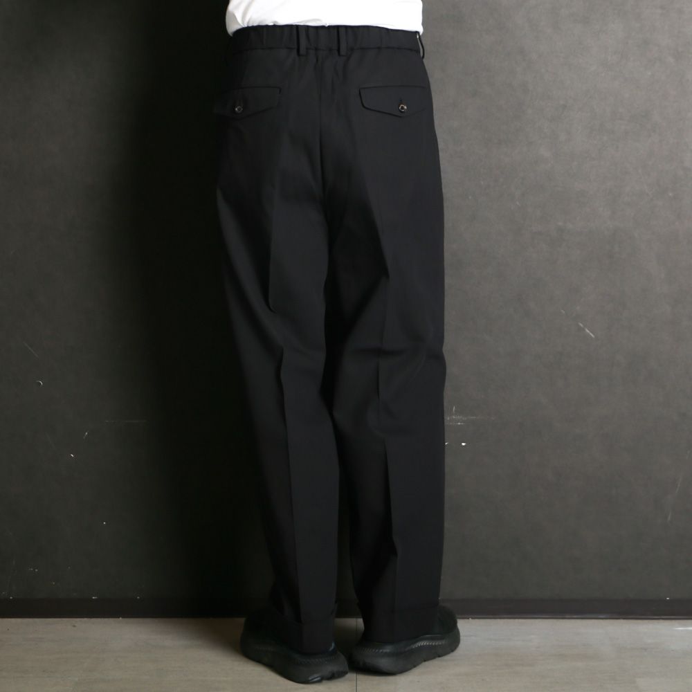 DOUBLE PLEATED SEMI EASY TROUSERS - BLACK / 60/2オーガニック強燃ボイル3/2ツイル - ダブルプリーテッドセミイージートラウザーズ / A26A16PT01C