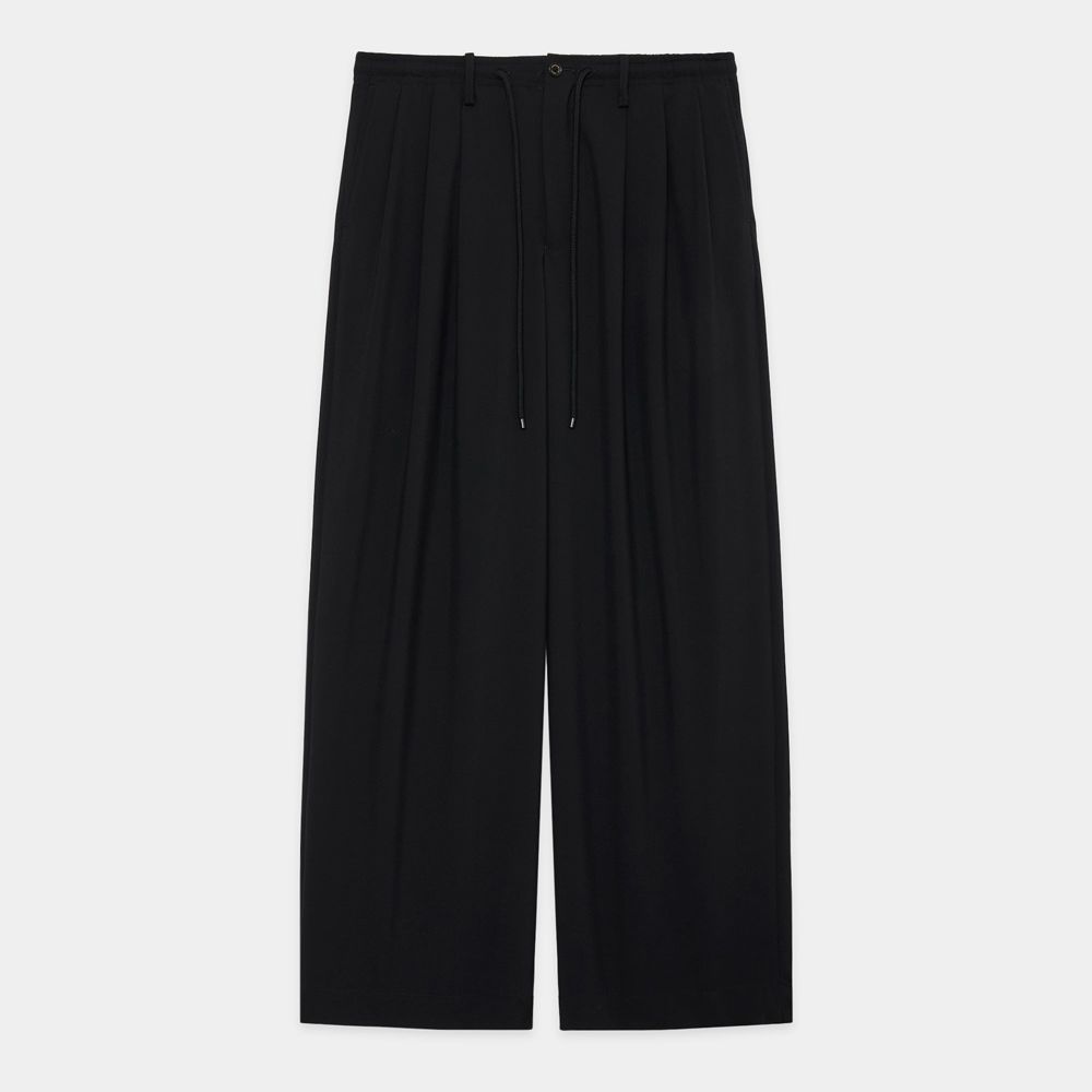 【ラスト1点-サイズ2】 TRIPLE PLEATED EASY TROUSERS - BLACK / オーガニックウール2/80トロピカル - トリプルプリーテッドイージートラウザーズ / A26B04PT02C