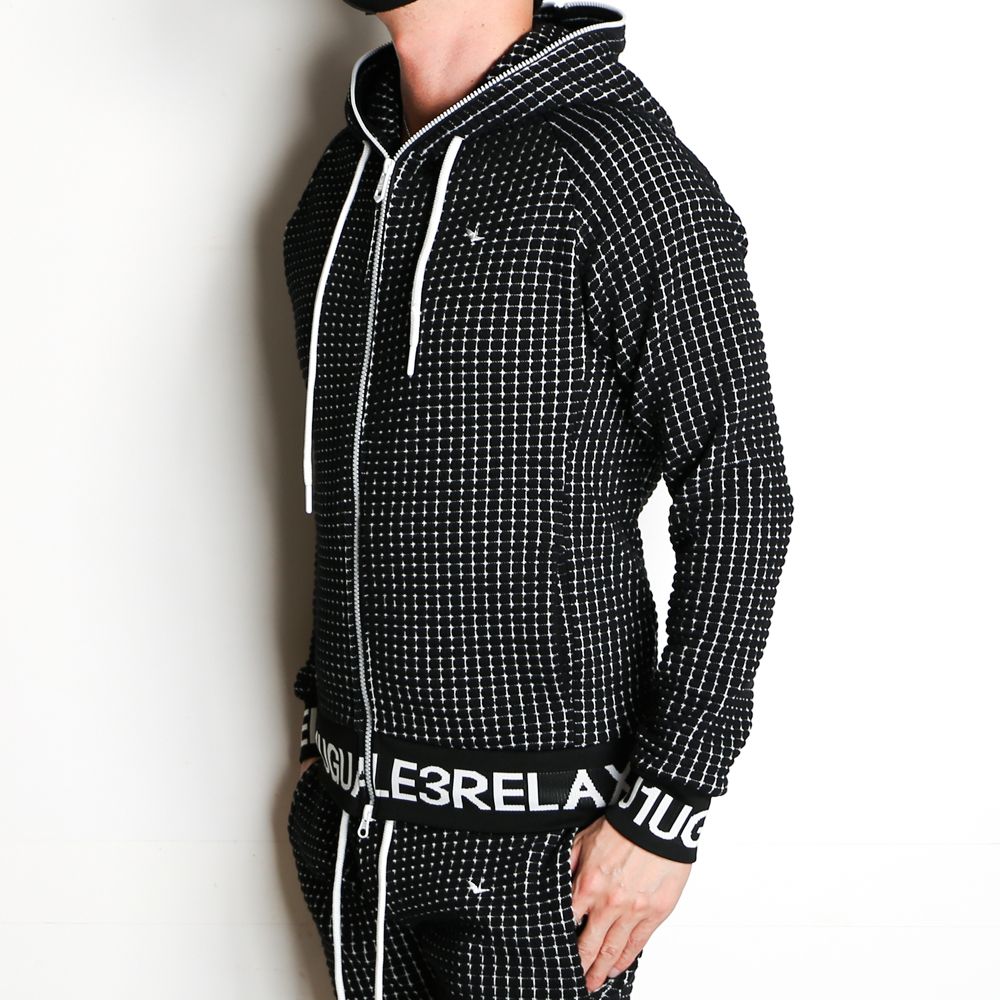 1PIU1UGUALE3 RELAX - WAFFLE LOGO ZIP HOODIE / ワッフル ジップ