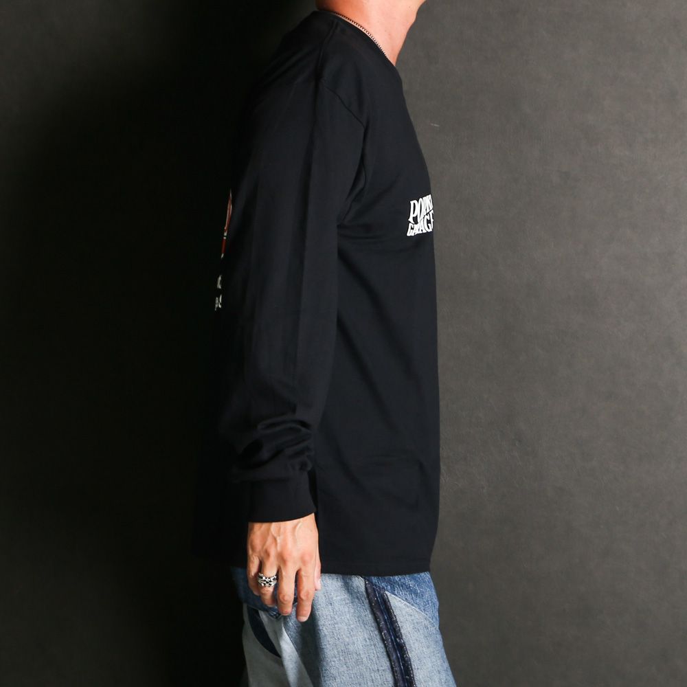 WAVE LOGO L/S TEE - BLACK (ポケット無し) / ロングスリーブTシャツ