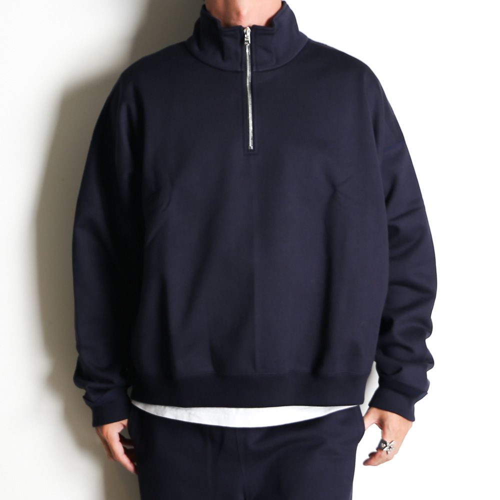 SHORT QUARTER ZIP PULLOVER - D.NAVY / オーガニックコットンヘビー吊裏毛 - ショートクォータージッププルオーバー / A25D03CS02C