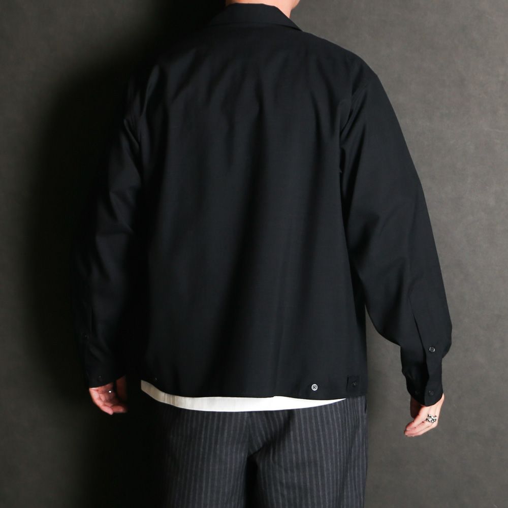 DOUBLE POCKET OPEN COLLAR SHIRT - CHAMBRAY BLACK / 2/72 ウールトロピカルワッシャー - ダブルポケット オープンカラーシャツ / M26A11SH01C