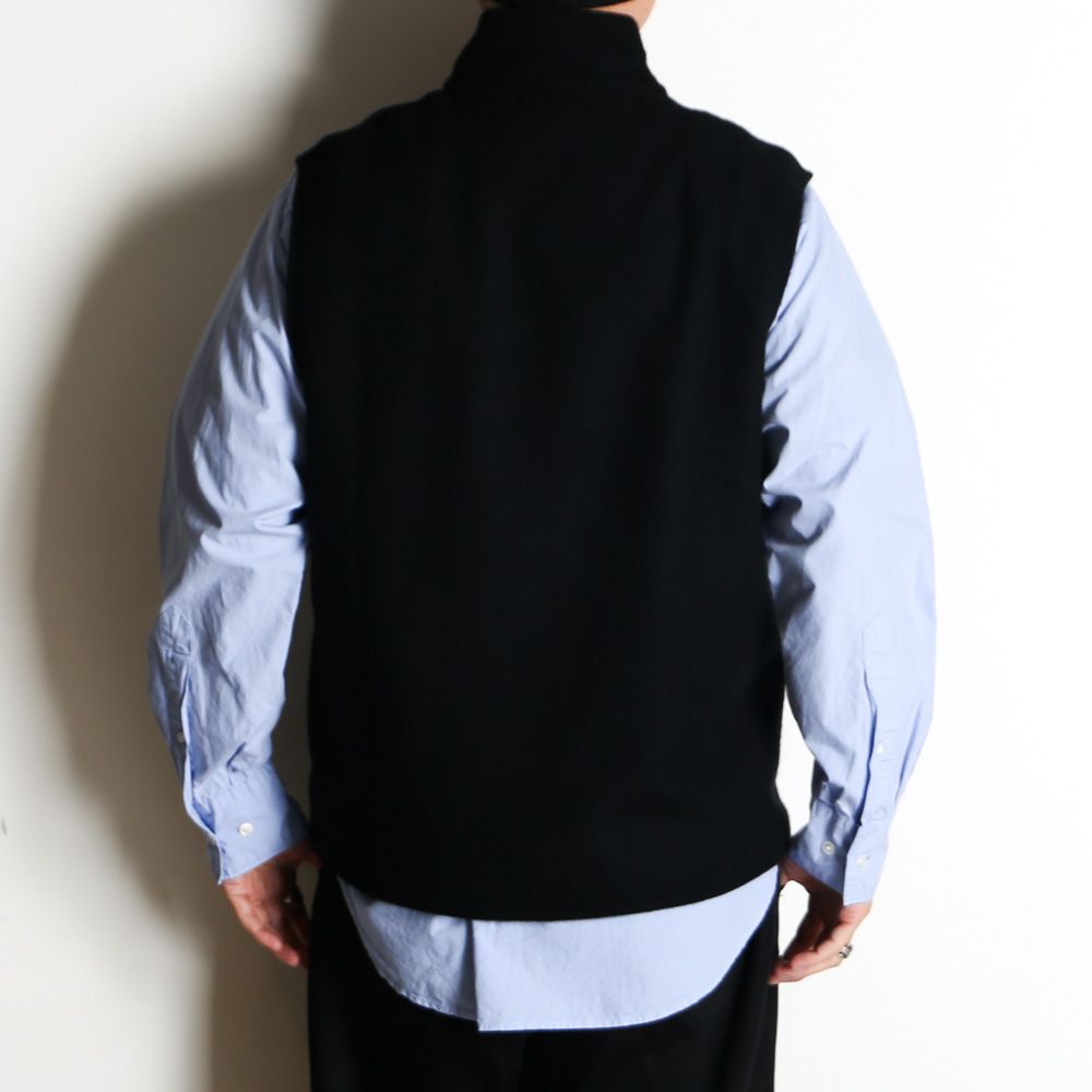 ZIP UP VEST - BLACK / スーパー130s ウールナッピング - ジップアップベスト / M25D10CS03A