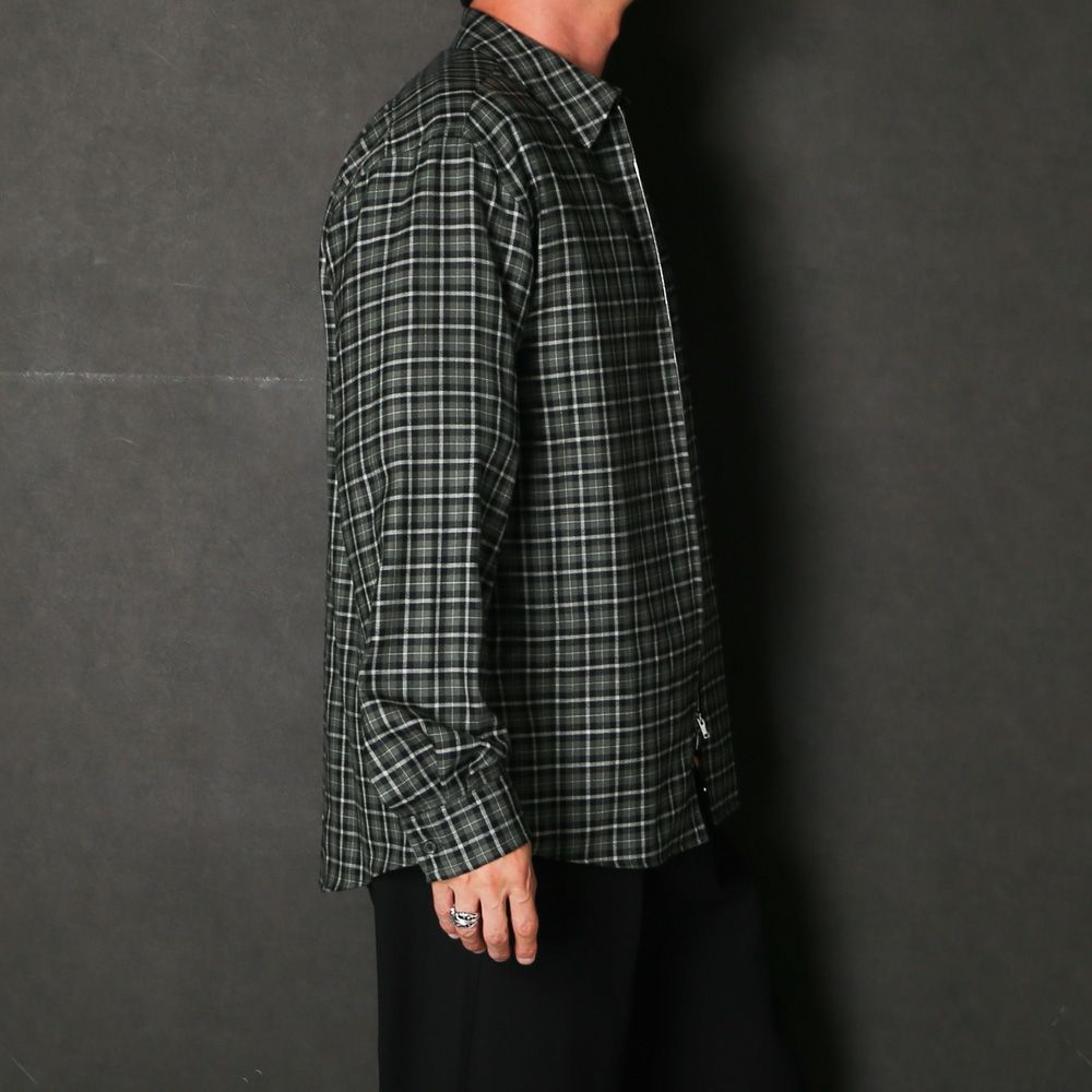 Zip Shirt - Moss Gray Check / オーガニックウールヴィエラチェック - ジップシャツ / A26C17SH03C