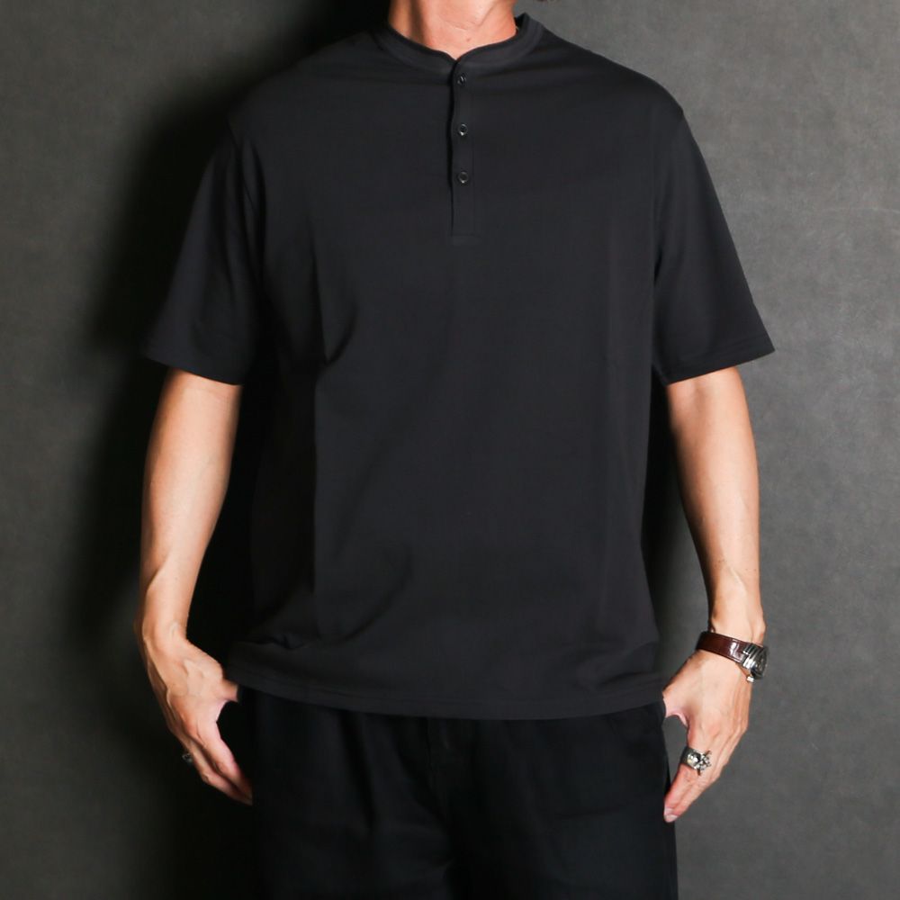 HENLEY NECK TEE - BLACK / 30/1オーガニックコットン空紡天竺 - ヘンリーネックTee / M26B14CS01B