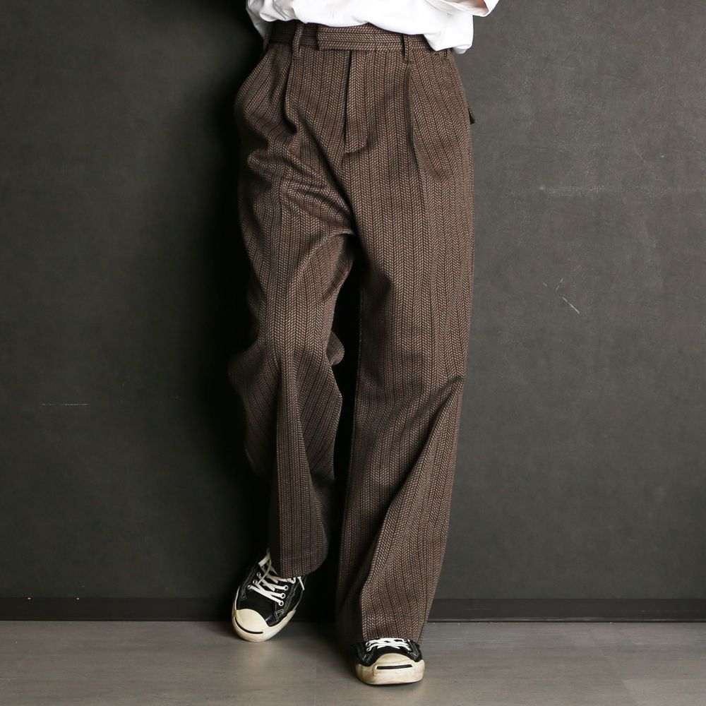 superNova. - 1 tuck wide trouser - Herringbone jersey / 1タック