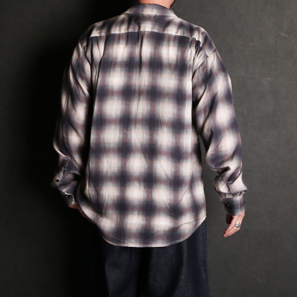 Drape Denim Ombre Check Loose Work SH / 2304-5005