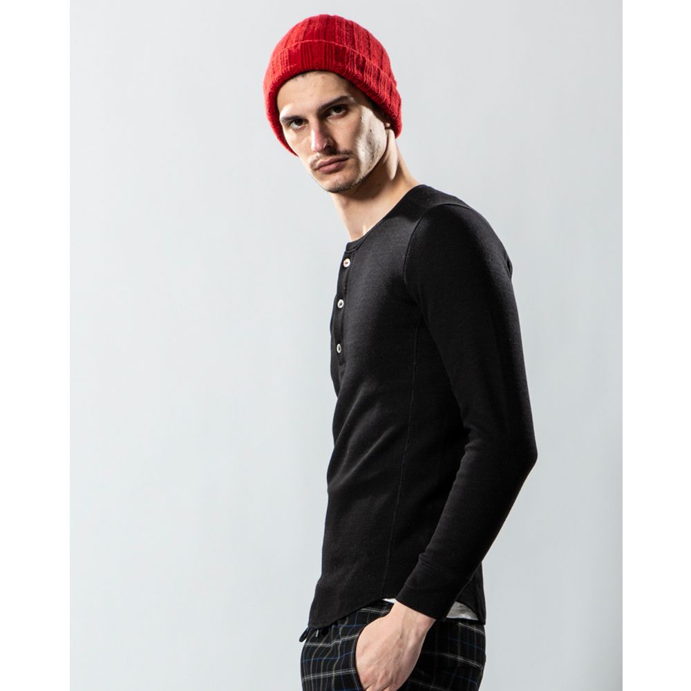 henley long-T(back boa) / ボアフリース ヘンリーネックTシャツ / 7907 lj88s