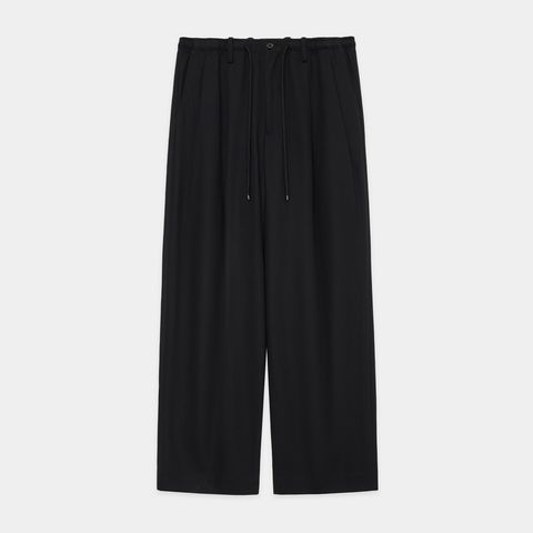【ラスト1点-サイズ2】 DOUBLE PLEATED EASY TROUSERS - BLACK / オーガニックコットン サバイバルクロス - ダブルプリーテッドワイドトラウザーズ / A26A93PT02C