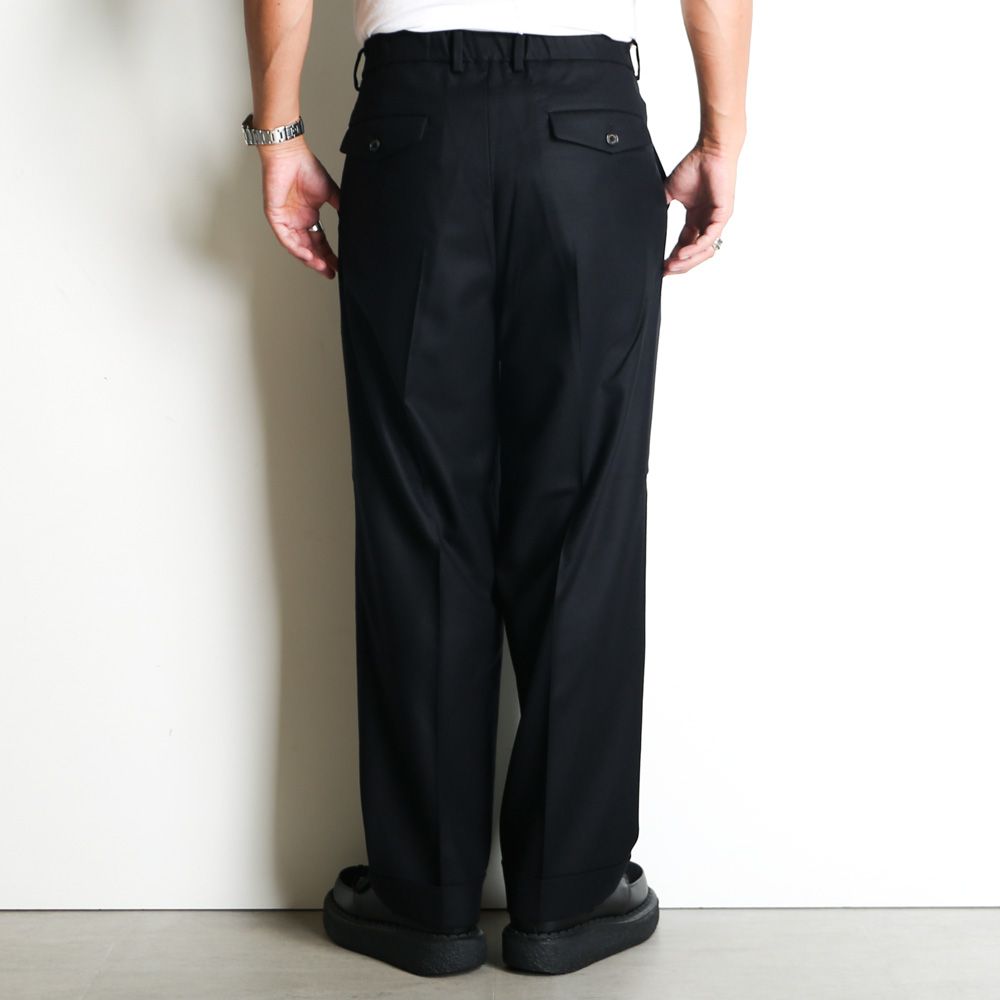 DOUBLE PLEATED WIDE TROUSERS - BLACK / オーガニックウール 2/80 フランネル - ダブルプリーテッドワイドトラウザーズ / A25C15PT02C