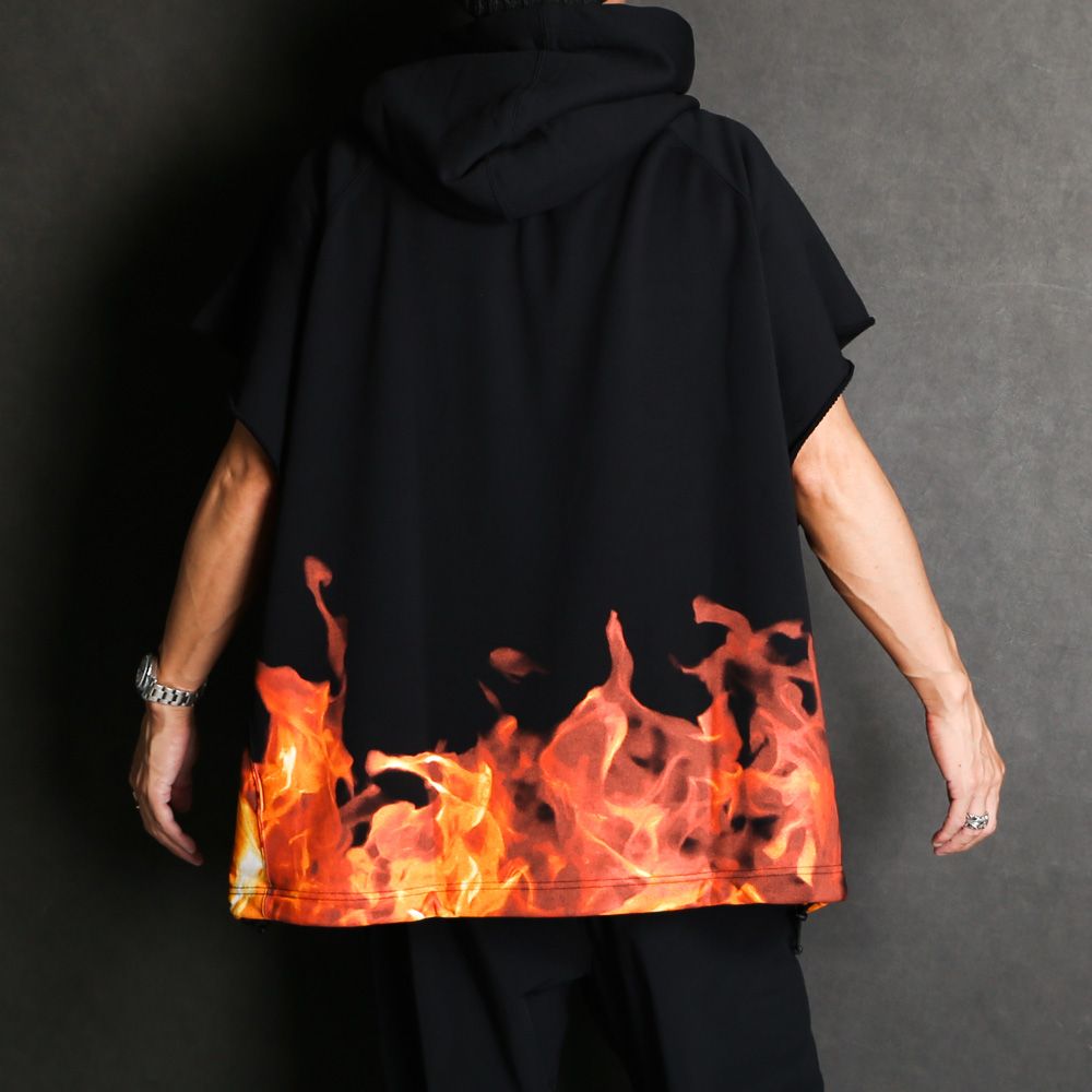 Fire Pattern Cutoff Sleeve Big Hoodie / 2308-6004