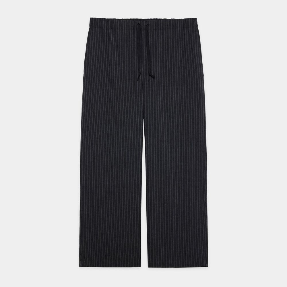 WIDE CYLINDER FIT EASY PANTS - GRAY STRIPE / 2/72 ウールトロピカルワッシャー - ワイドシリンダーフィット イージーパンツ / M26A11PT01C