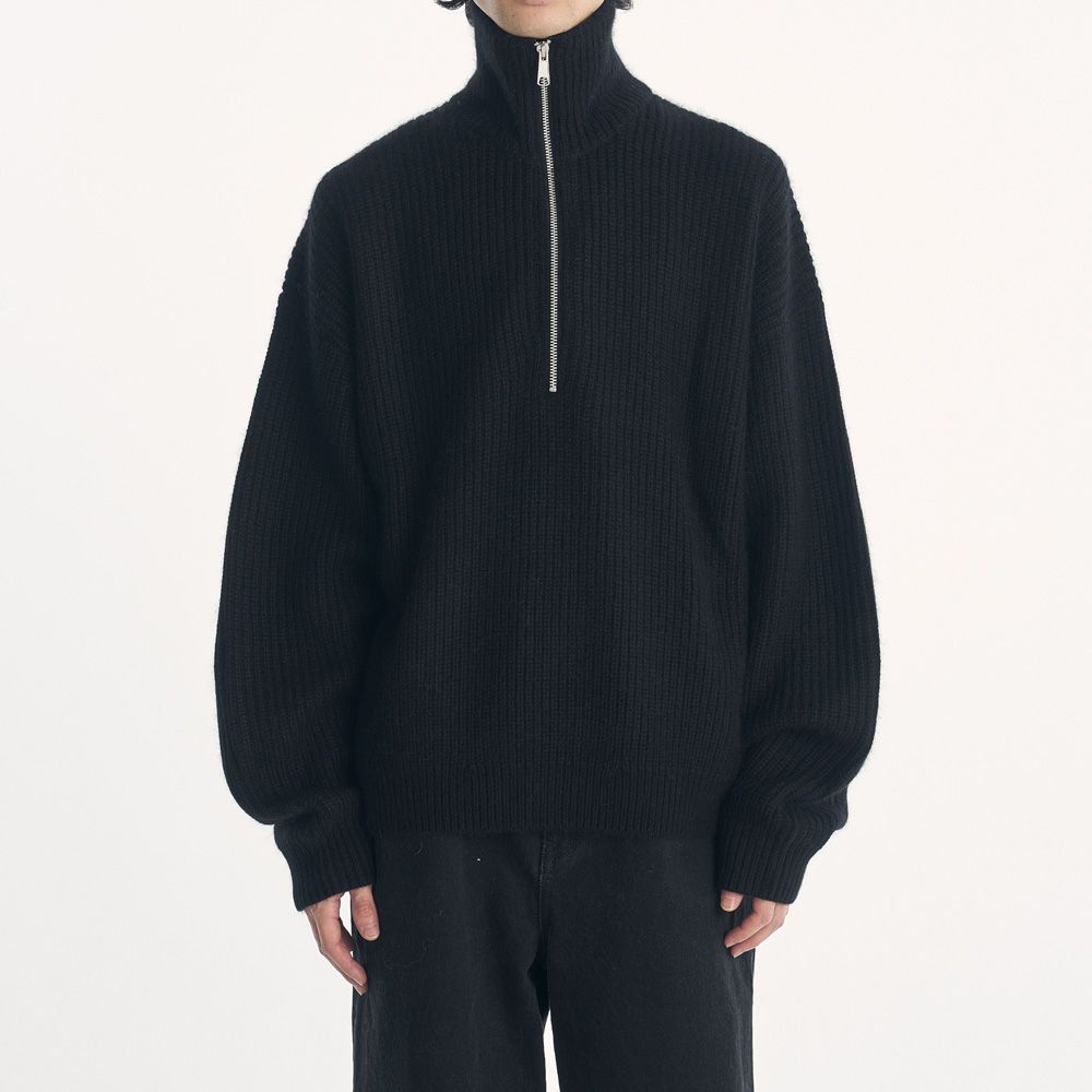 RACCON HALF ZIP KNIT - BLACK / ハーフジップニット / VTM-26-K-106