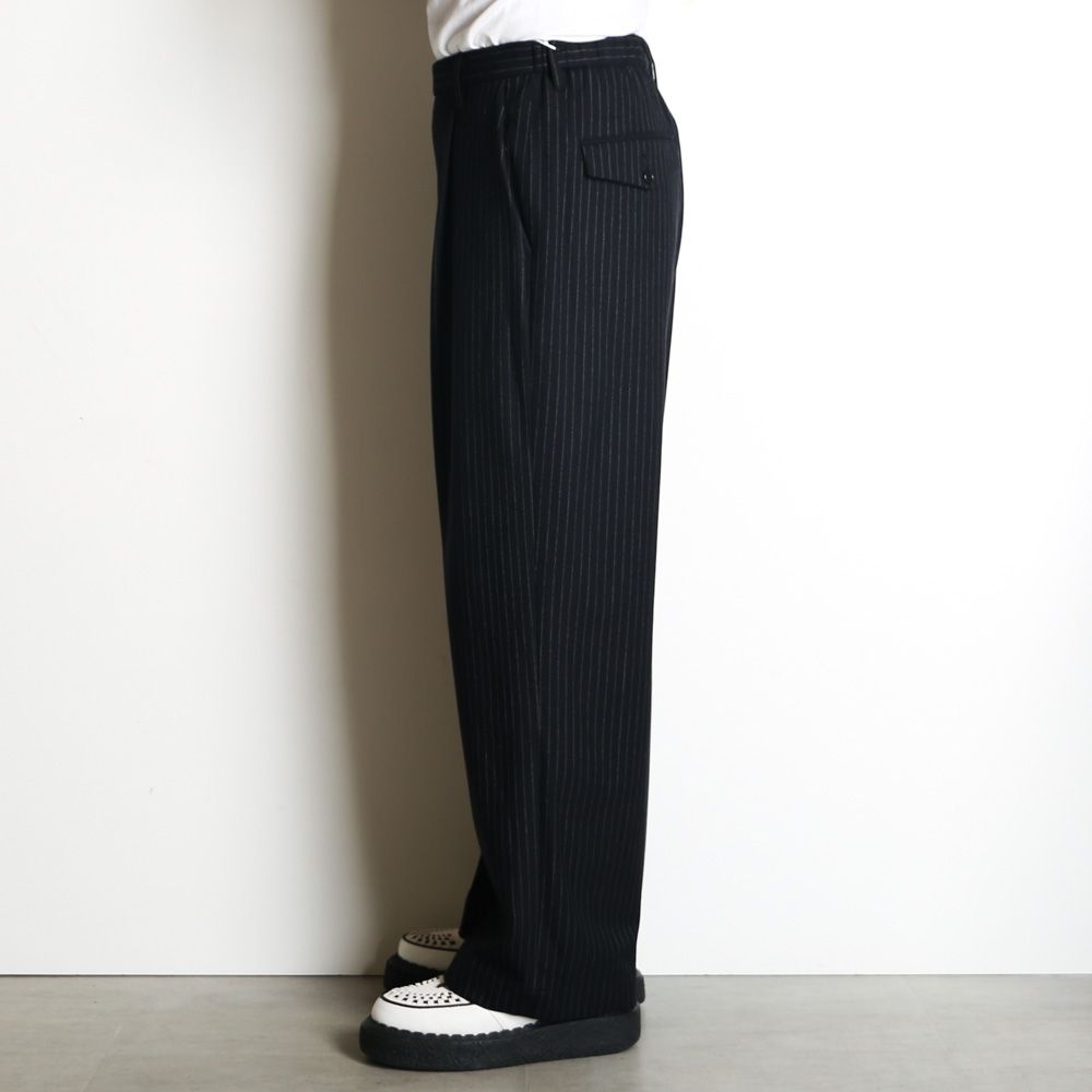Wide Chalk Stripe Utility Trousers / ワイドトラウザー - ポリエステルレーヨン 2WAYストレッチ / SN-633B