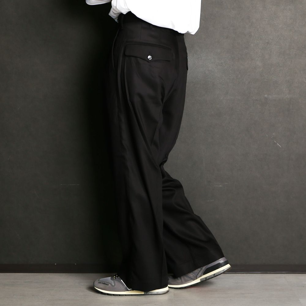 1 tuck wide trouser - Rayon poly gabardine / 1タックワイドトラウザー ギャバジン / SN-413A
