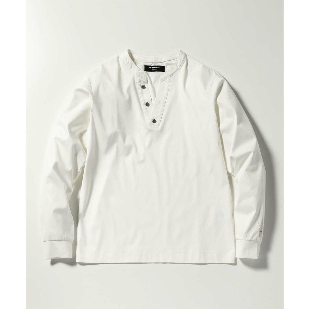 HENLEY NECK SUPER MERCERIZED LONG SLEEVE T-SHIRT - WHITE / ダブルシルケット ヘンリーネック ロングスリーブTシャツ / UST-24058