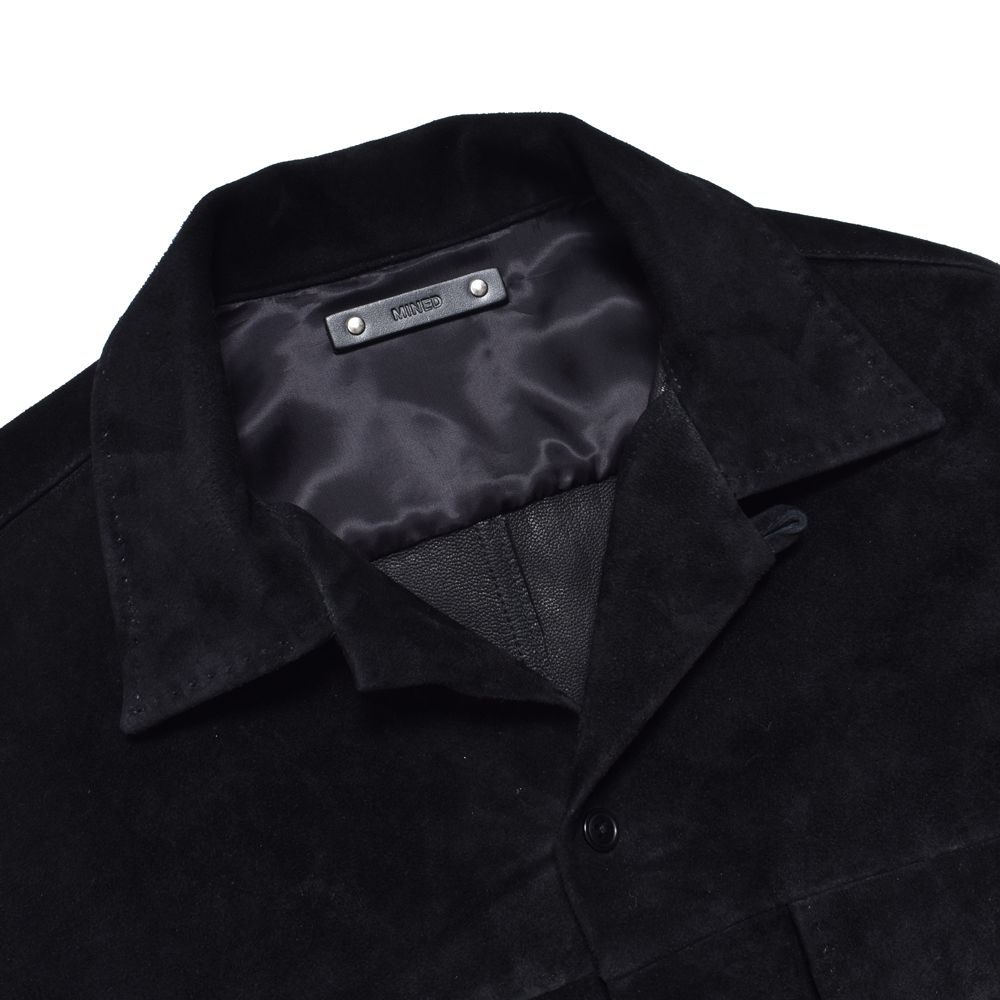 Full Grain Suede Open Collar Work Shirt  - BLK / MDFBF10501