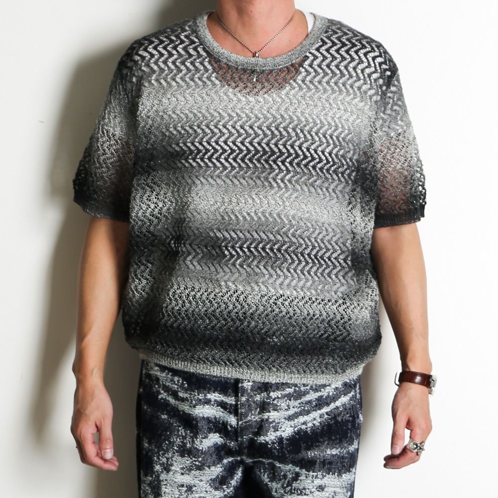 "Gradient-Striped Sheer Knit" Short Sleeve Knit - Black / グラデーション ニットトップ / TA26SS-KN047