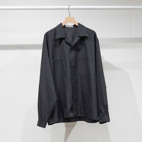 DOUBLE POCKET OPEN COLLAR SHIRT - CHAMBRAY BLACK / 2/72 ウールトロピカルワッシャー - ダブルポケット オープンカラーシャツ / M26A11SH01C