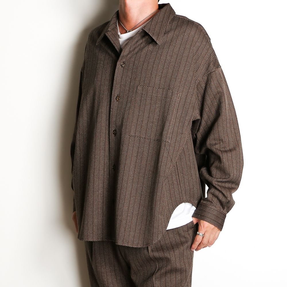 Regular fit big shirt - Herringbone jersey / レギュラーフィット ビッグシャツ ヘリンボーンストライプ / SN-398B