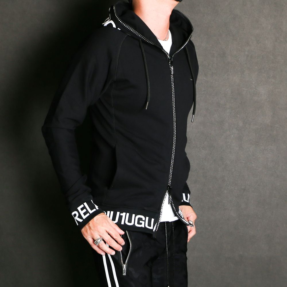 RIB LOGO ZIP HOODIE / リブロゴ ジップアップパーカー / USO-21058