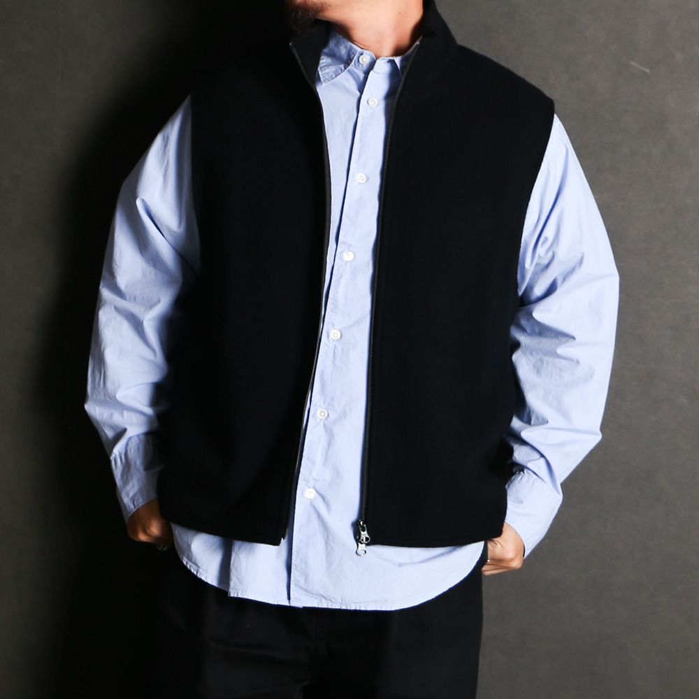 ZIP UP VEST - BLACK / スーパー130s ウールナッピング - ジップアップベスト / M25D10CS03A