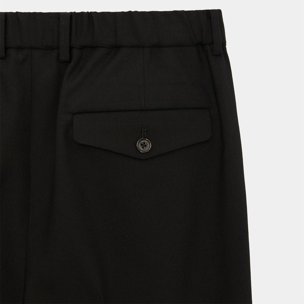 Double Pleated Semi Easy Trousers - Black / 3/60 オーガニックウールサバイバルクロス® - ダブルプリーテッドセミイージートラウザーズ / A26C07PT02C
