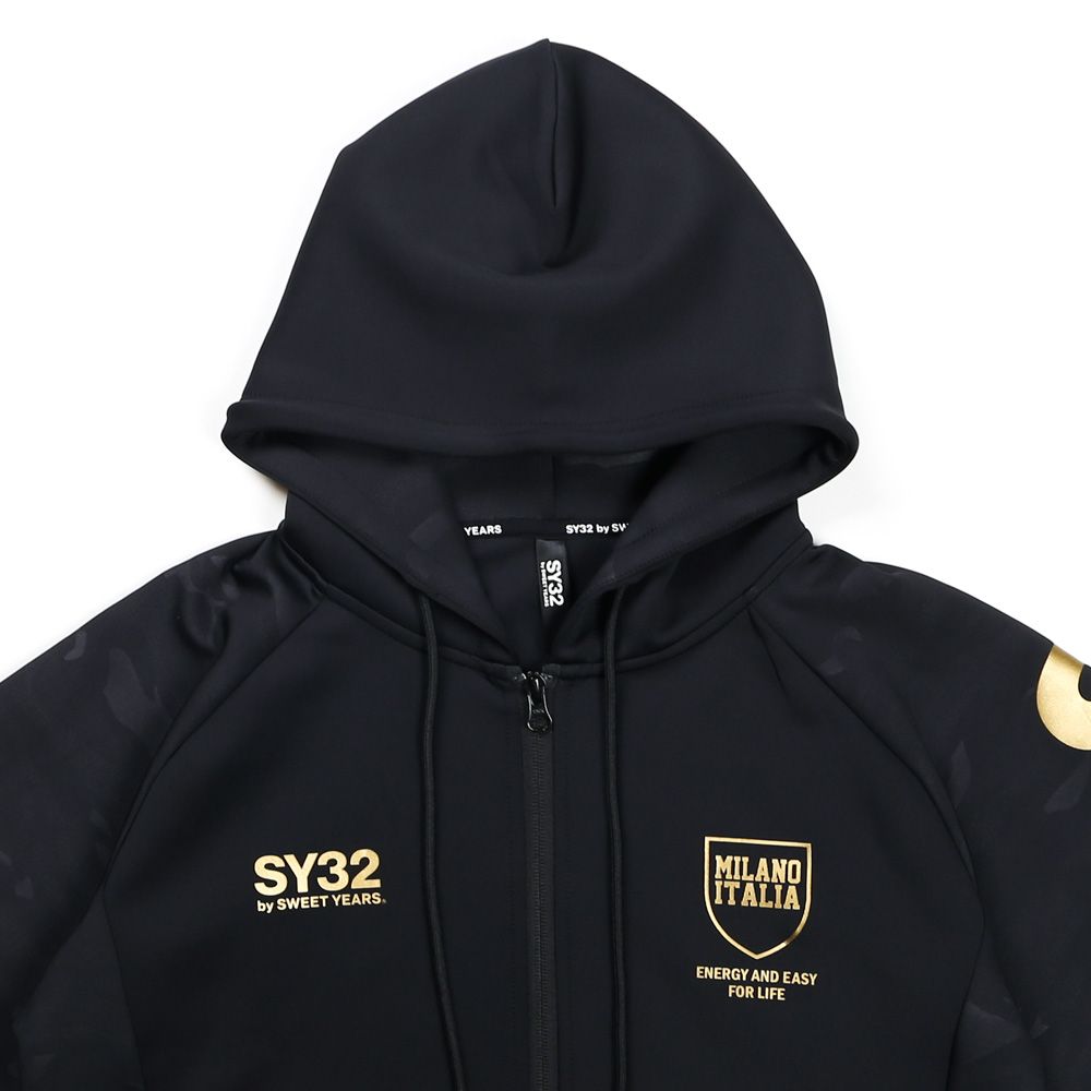 SY32 by SWEET YEARS - DOUBLE KNIT EMBOSS CAMO SHIELD LOGO ZIP