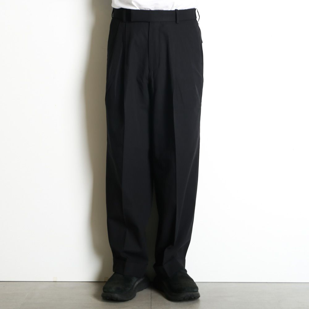 DOUBLE PLEATED SEMI EASY TROUSERS - BLACK / 60/2オーガニック強燃ボイル3/2ツイル - ダブルプリーテッドセミイージートラウザーズ / A26A16PT01C